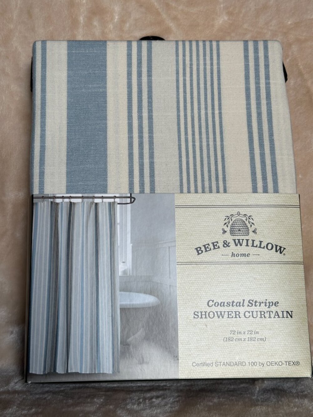 Bee & Willow Coastal Stripe Shower Curtain 100% Cotton 72"x72" Machine Washable - Picture 12 of 13